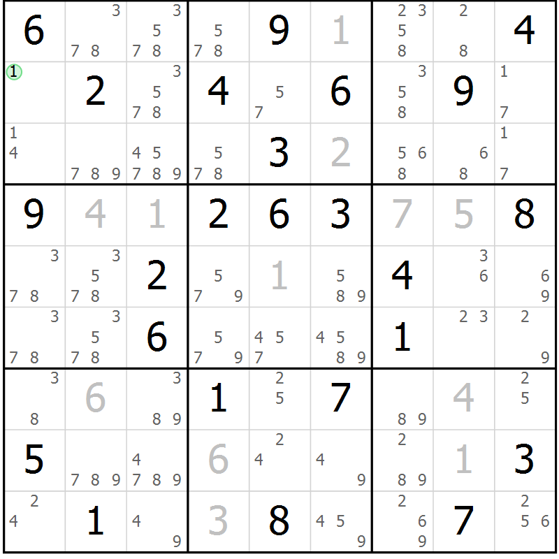 Position des candidats pour la solution de la Gr 57 page 59 du magazine de sudoku Expert n° 019