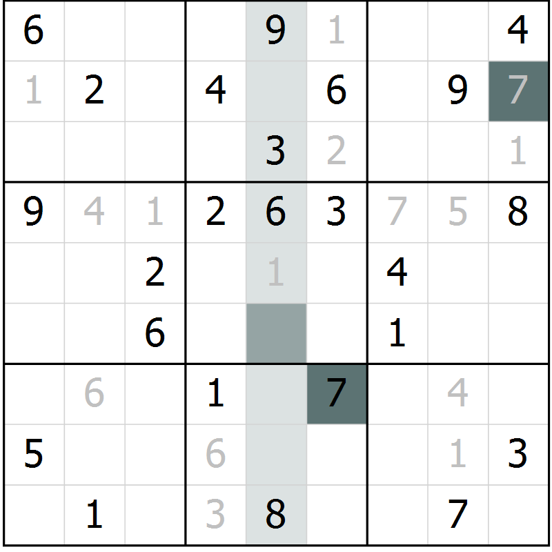 Position des candidats pour la solution de la Gr 57 page 59 du magazine de sudoku Expert n° 019