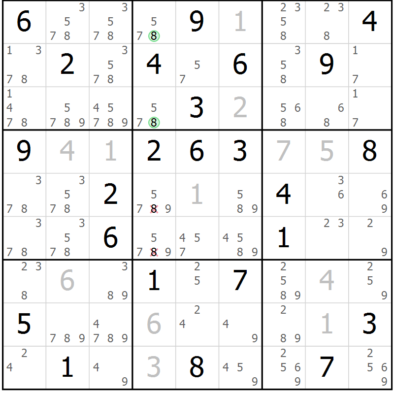 Position des candidats pour la solution de la Gr 57 page 59 du magazine de sudoku Expert n° 019