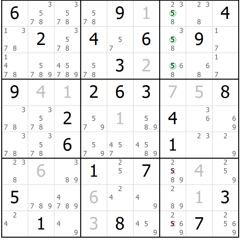 Position des candidats pour la solution de la Gr 57 page 59 du magazine de sudoku Expert n° 019