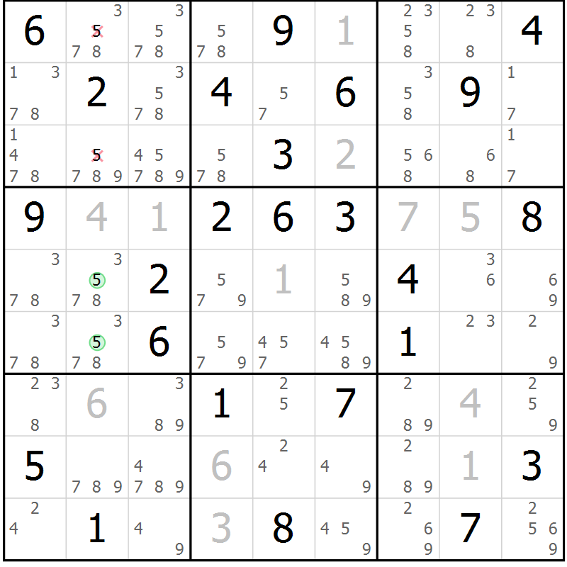 Position des candidats pour la solution de la Gr 57 page 59 du magazine de sudoku Expert n° 019