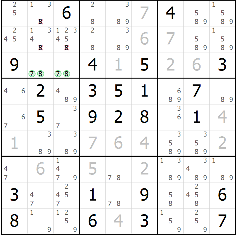 Position des candidats pour la solution de la Gr 58 page 60 du magazine de sudoku Expert n° 019