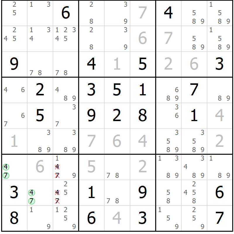 Position des candidats pour la solution de la Gr 58 page 60 du magazine de sudoku Expert n° 019