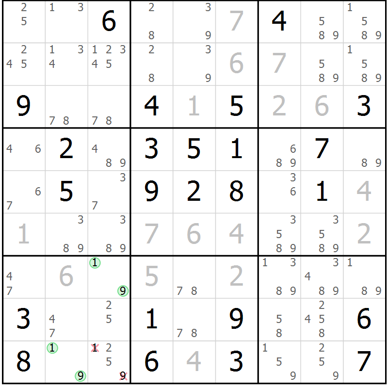 Position des candidats pour la solution de la Gr 58 page 60 du magazine de sudoku Expert n° 019