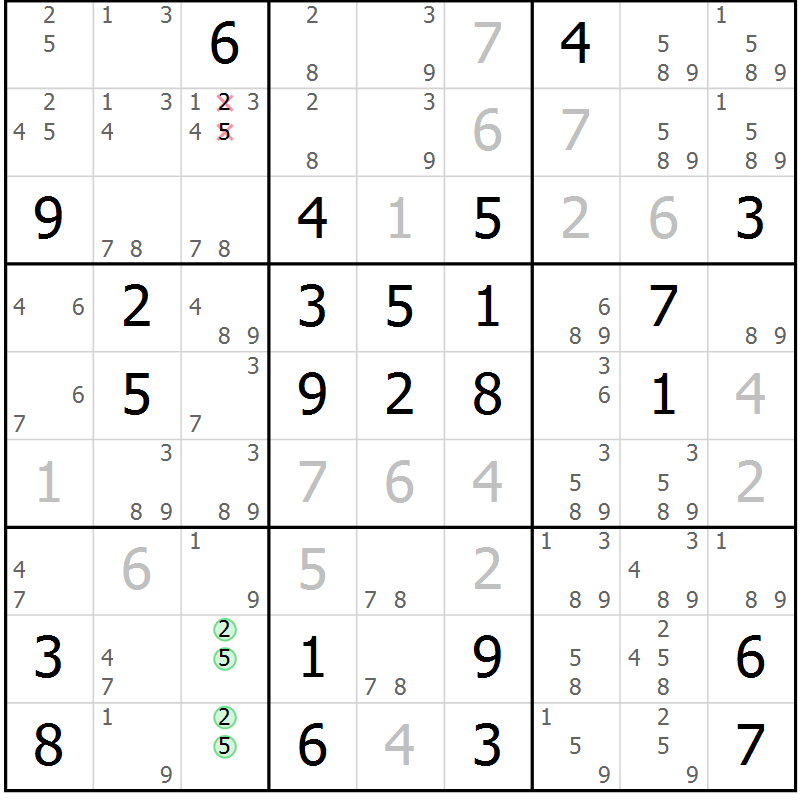 Position des candidats pour la solution de la Gr 58 page 60 du magazine de sudoku Expert n° 019