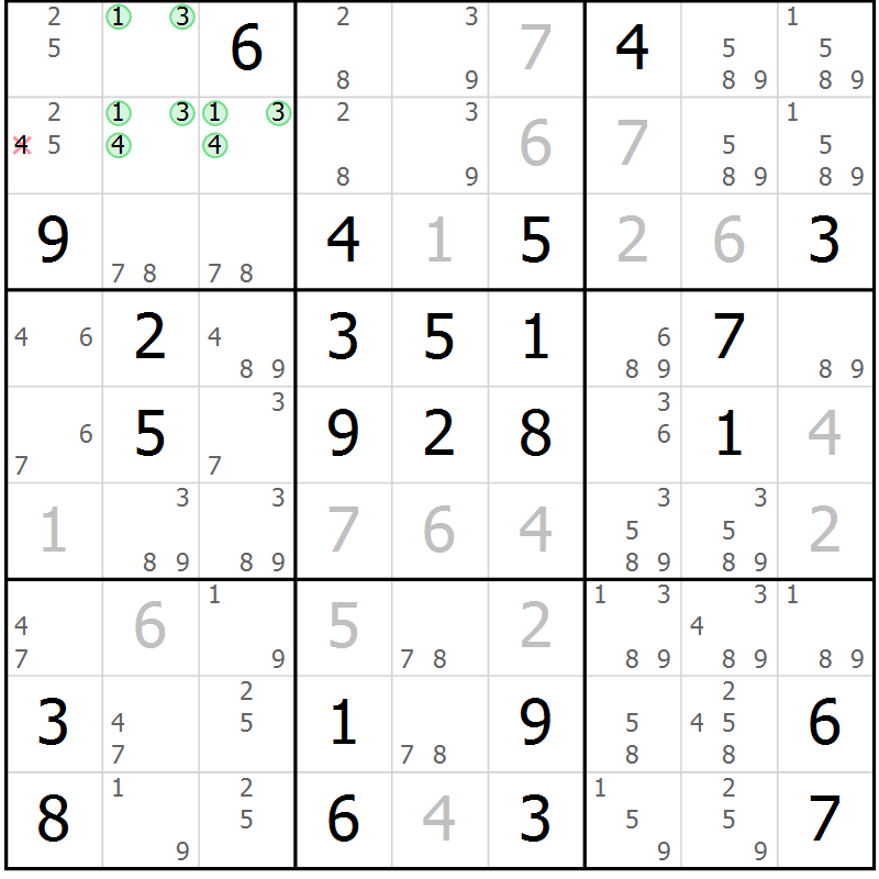 Position des candidats pour la solution de la Gr 58 page 60 du magazine de sudoku Expert n° 019