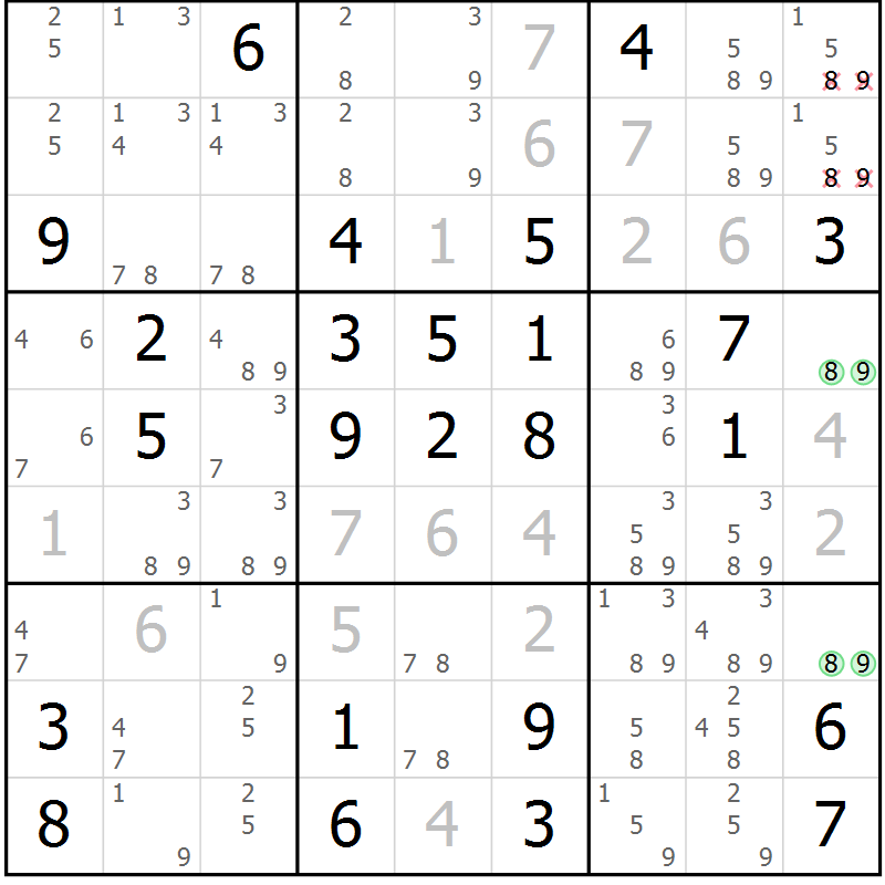 Position des candidats pour la solution de la Gr 58 page 60 du magazine de sudoku Expert n° 019
