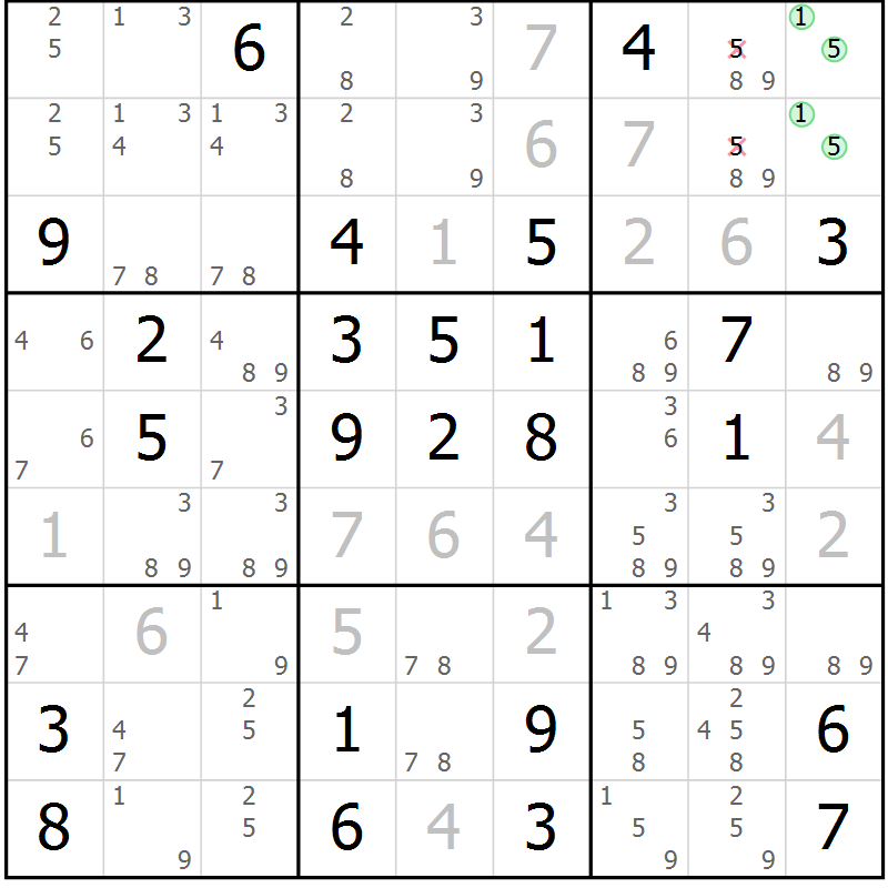 Position des candidats pour la solution de la Gr 58 page 60 du magazine de sudoku Expert n° 019