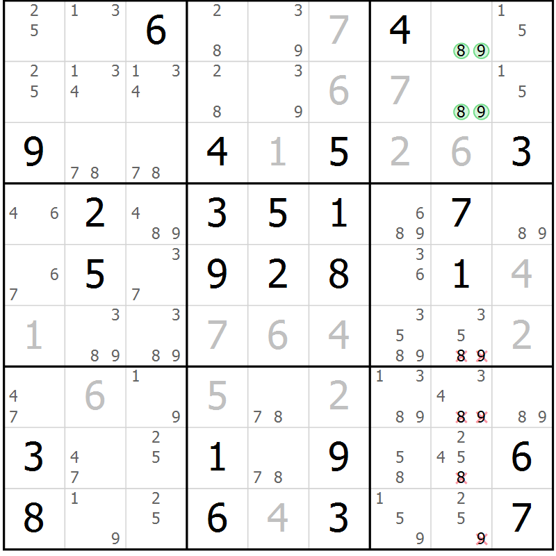 Position des candidats pour la solution de la Gr 58 page 60 du magazine de sudoku Expert n° 019