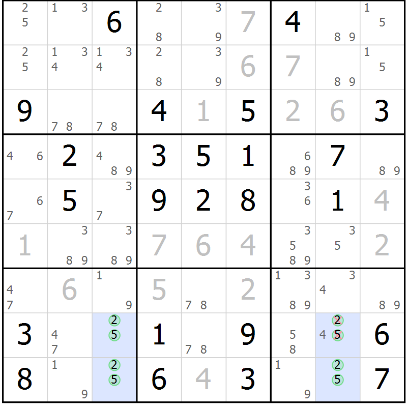 Position des candidats pour la solution de la Gr 58 page 60 du magazine de sudoku Expert n° 019