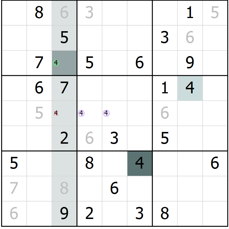 Position des candidats pour la solution de la Gr 59 page 61 du magazine de sudoku Expert n° 019