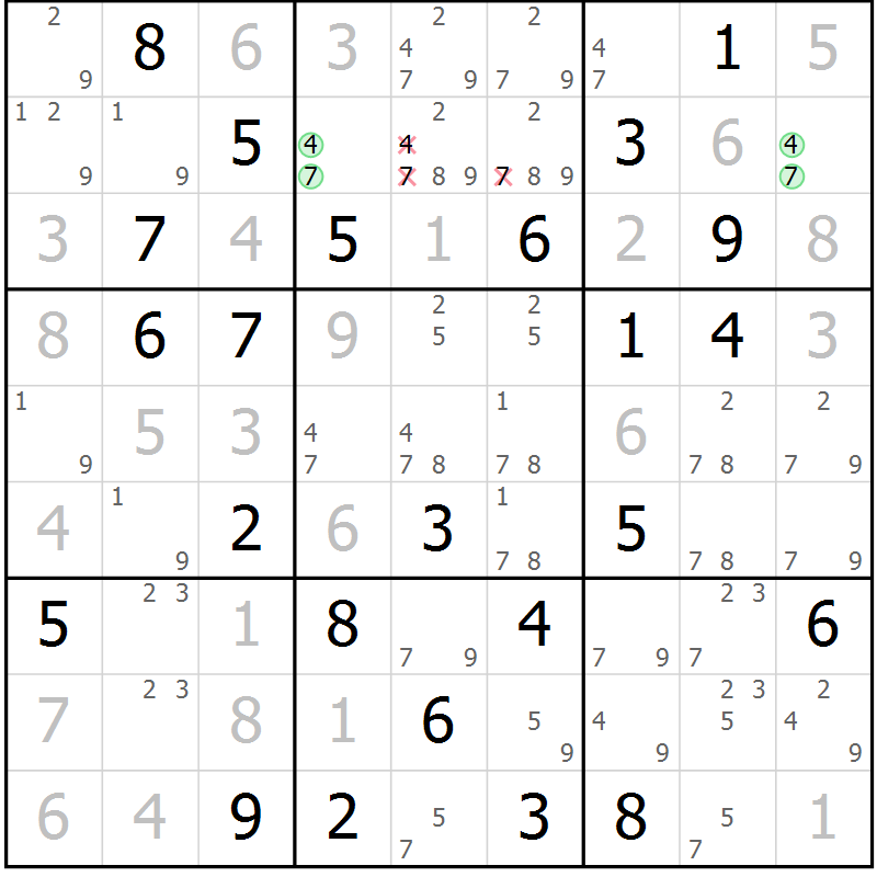 Position des candidats pour la solution de la Gr 59 page 61 du magazine de sudoku Expert n° 019