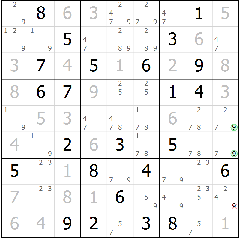 Position des candidats pour la solution de la Gr 59 page 61 du magazine de sudoku Expert n° 019