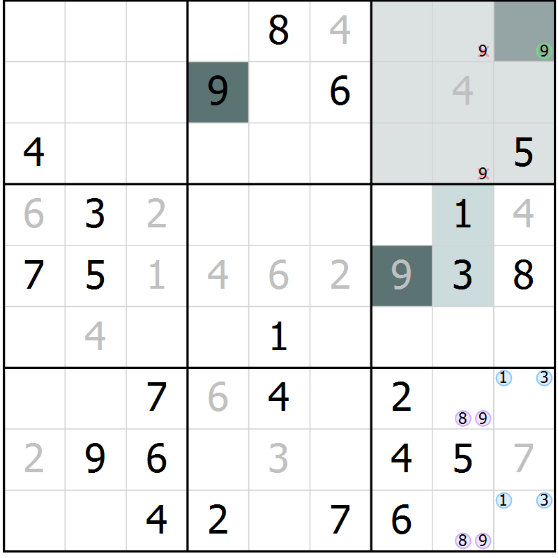 Position des candidats pour la solution de la Gr 6 page 8 du magazine de sudoku Expert n° 019
