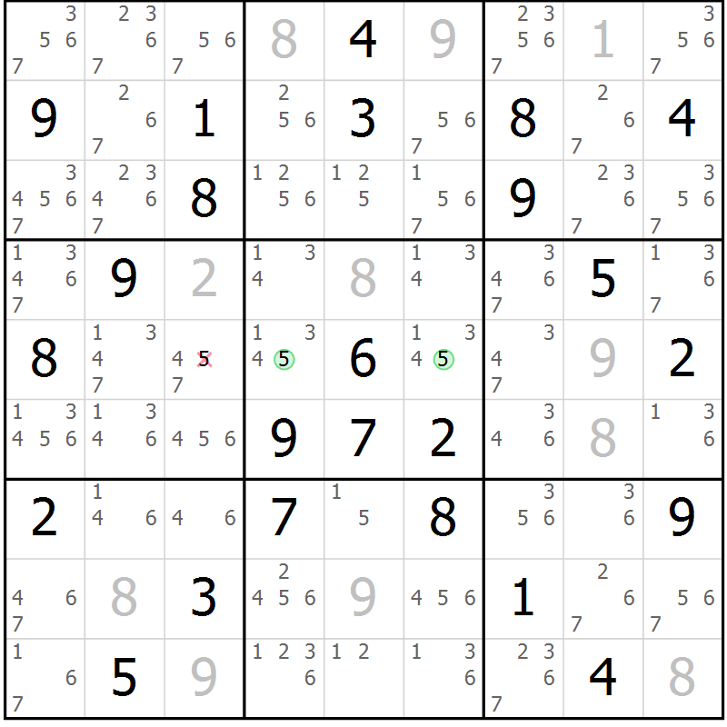 Position des candidats pour la solution de la Gr 60 page 62 du magazine de sudoku Expert n° 019