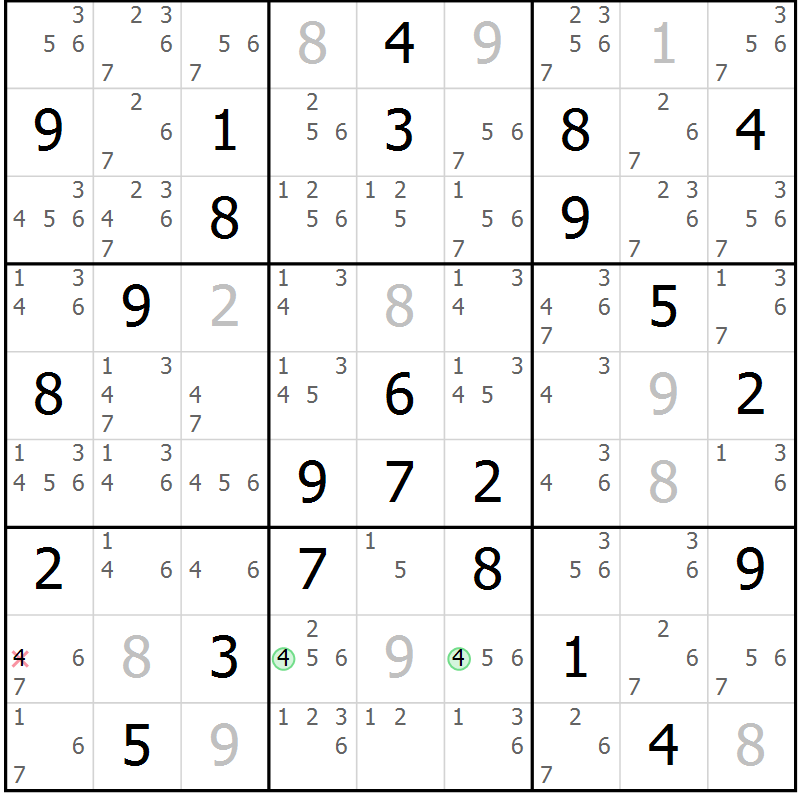 Position des candidats pour la solution de la Gr 60 page 62 du magazine de sudoku Expert n° 019