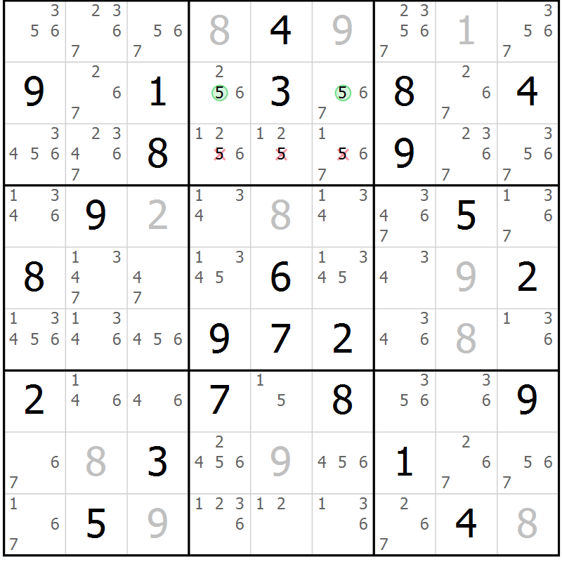Position des candidats pour la solution de la Gr 60 page 62 du magazine de sudoku Expert n° 019