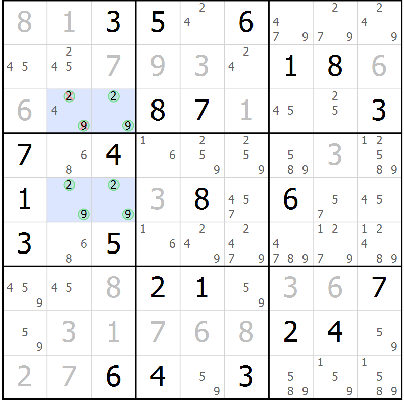 Position des candidats pour la solution de la Gr 61 page 63 du magazine de sudoku Expert n° 019