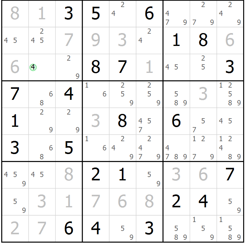 Position des candidats pour la solution de la Gr 61 page 63 du magazine de sudoku Expert n° 019