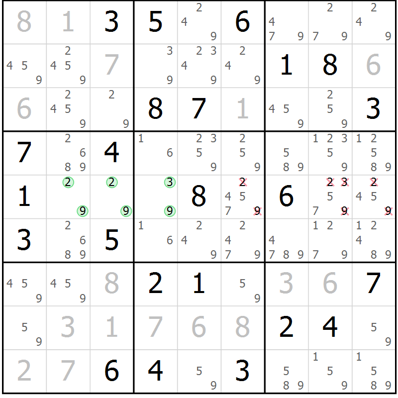 Position des candidats pour la solution de la Gr 61 page 63 du magazine de sudoku Expert n° 019