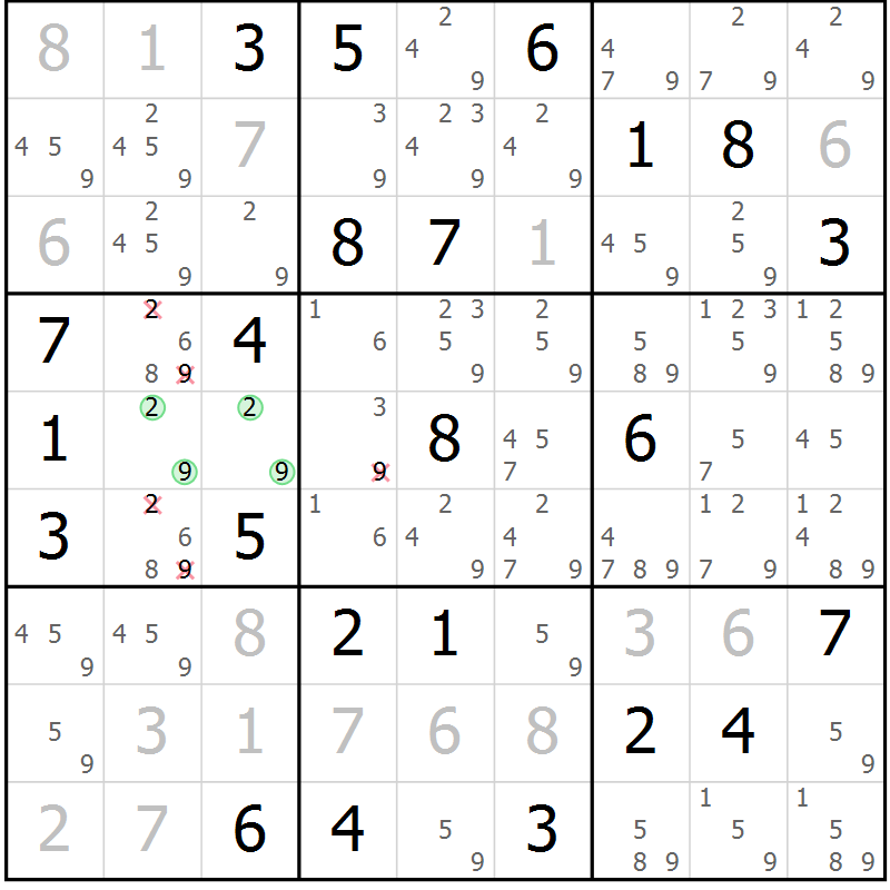 Position des candidats pour la solution de la Gr 61 page 63 du magazine de sudoku Expert n° 019