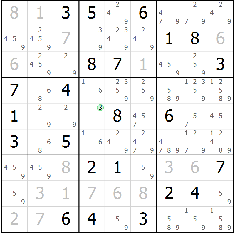 Position des candidats pour la solution de la Gr 61 page 63 du magazine de sudoku Expert n° 019