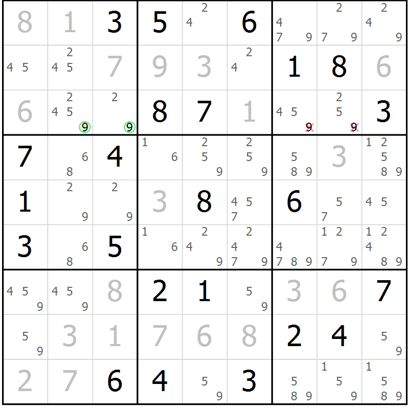 Position des candidats pour la solution de la Gr 61 page 63 du magazine de sudoku Expert n° 019