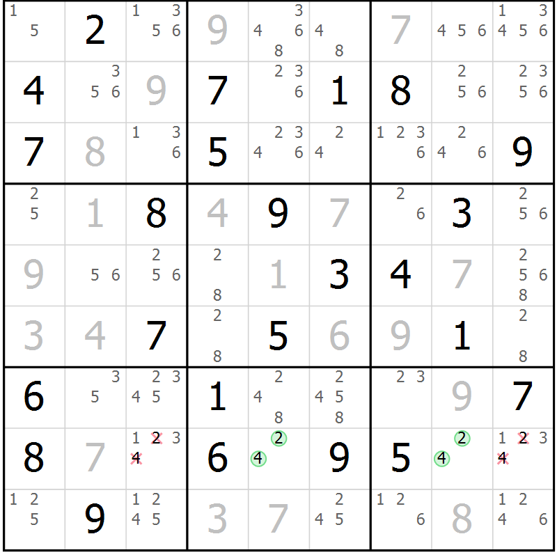Position des candidats pour la solution de la Gr 64 page 66 du magazine de sudoku Expert n° 019