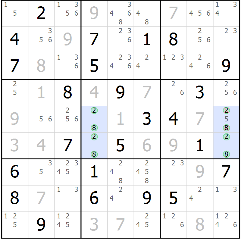 Position des candidats pour la solution de la Gr 64 page 66 du magazine de sudoku Expert n° 019
