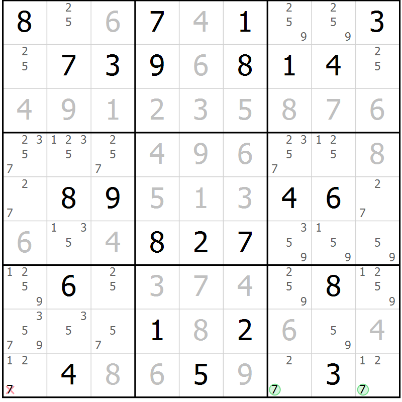 Position des candidats pour la solution de la Gr 65 page 67 du magazine de sudoku Expert n° 019