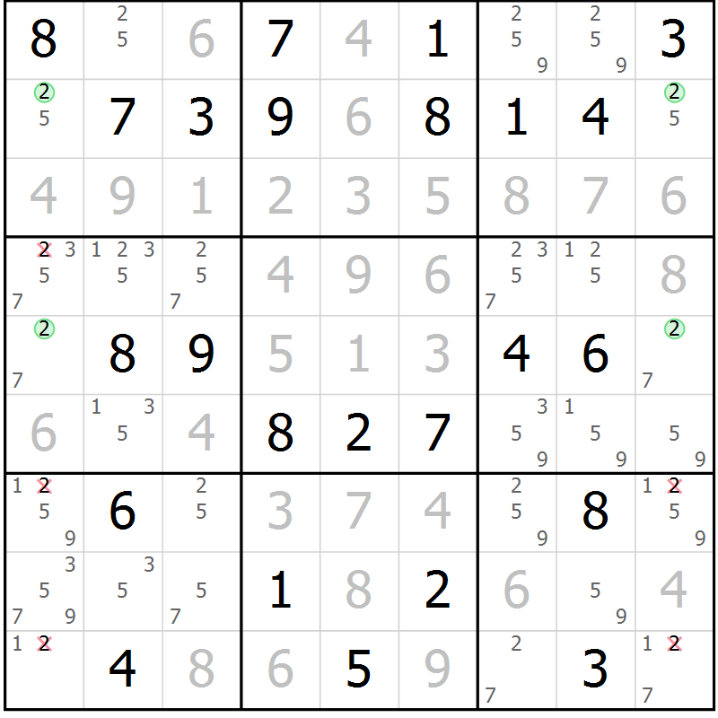 Position des candidats pour la solution de la Gr 65 page 67 du magazine de sudoku Expert n° 019