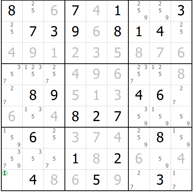 Position des candidats pour la solution de la Gr 65 page 67 du magazine de sudoku Expert n° 019