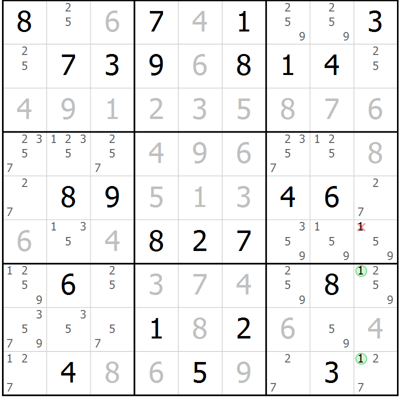 Position des candidats pour la solution de la Gr 65 page 67 du magazine de sudoku Expert n° 019