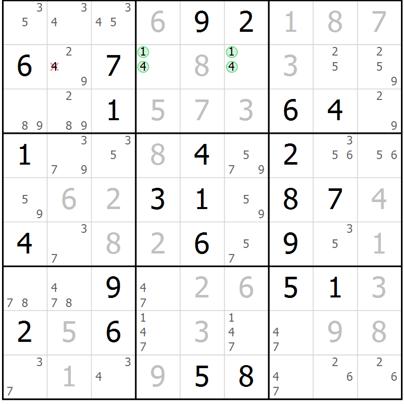 Position des candidats pour la solution de la Gr 66 page 68 du magazine de sudoku Expert n° 019