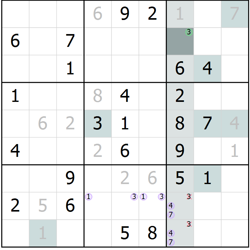 Position des candidats pour la solution de la Gr 66 page 68 du magazine de sudoku Expert n° 019