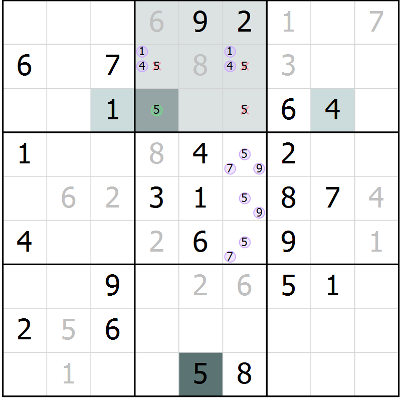 Position des candidats pour la solution de la Gr 66 page 68 du magazine de sudoku Expert n° 019