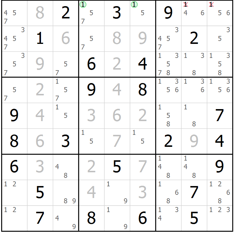 Position des candidats pour la solution de la Gr 67 page 69 du magazine de sudoku Expert n° 019