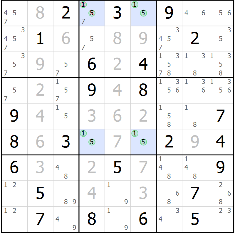 Position des candidats pour la solution de la Gr 67 page 69 du magazine de sudoku Expert n° 019