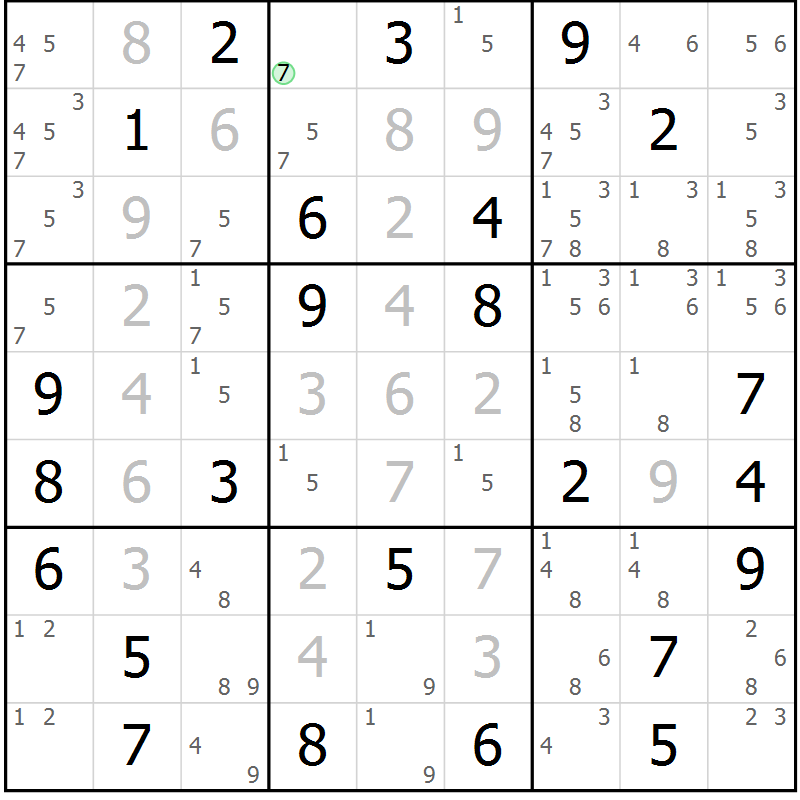 Position des candidats pour la solution de la Gr 67 page 69 du magazine de sudoku Expert n° 019