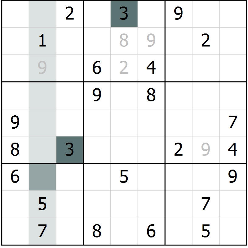 Position des candidats pour la solution de la Gr 67 page 69 du magazine de sudoku Expert n° 019