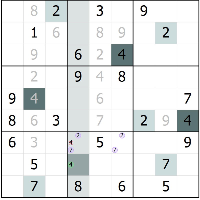 Position des candidats pour la solution de la Gr 67 page 69 du magazine de sudoku Expert n° 019