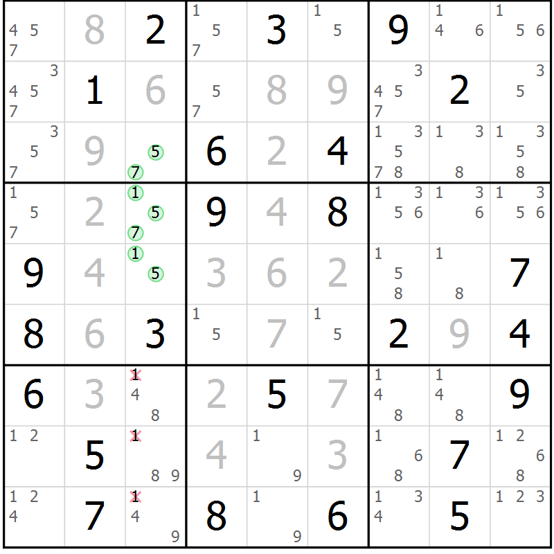 Position des candidats pour la solution de la Gr 67 page 69 du magazine de sudoku Expert n° 019