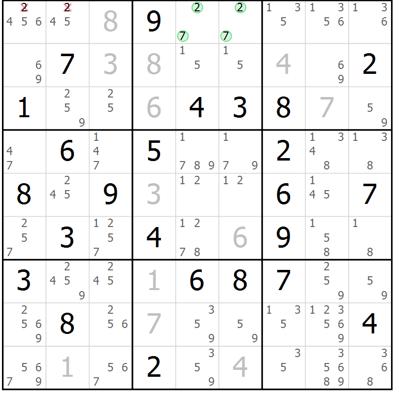 Position des candidats pour la solution de la Gr 69 page 71 du magazine de sudoku Expert n° 019