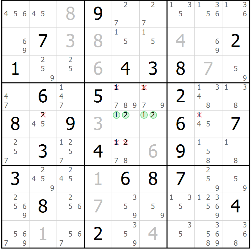 Position des candidats pour la solution de la Gr 69 page 71 du magazine de sudoku Expert n° 019
