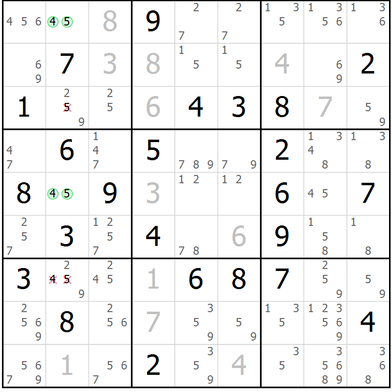 Position des candidats pour la solution de la Gr 69 page 71 du magazine de sudoku Expert n° 019