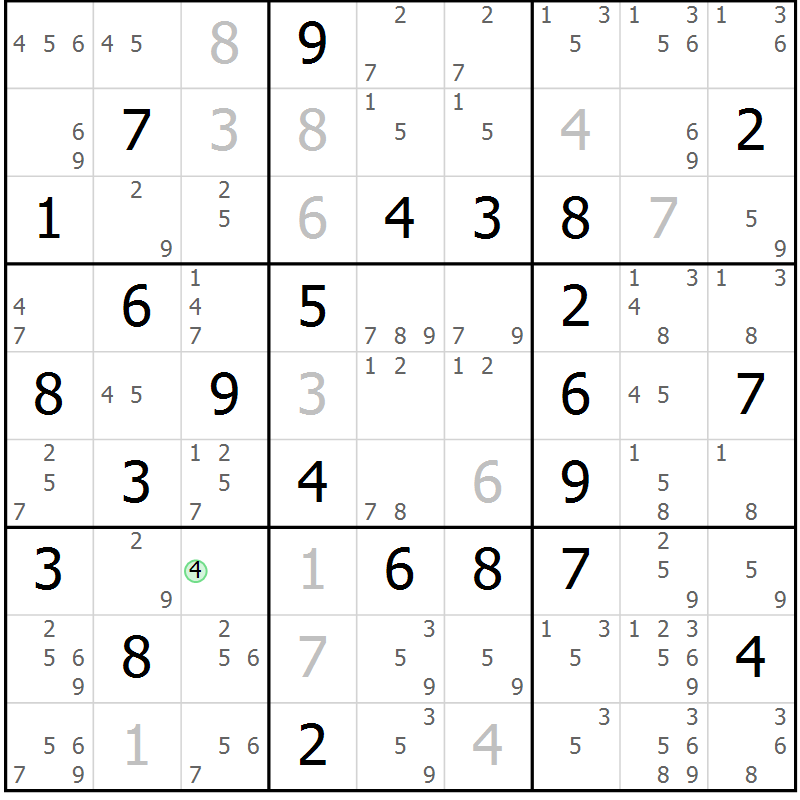 Position des candidats pour la solution de la Gr 69 page 71 du magazine de sudoku Expert n° 019