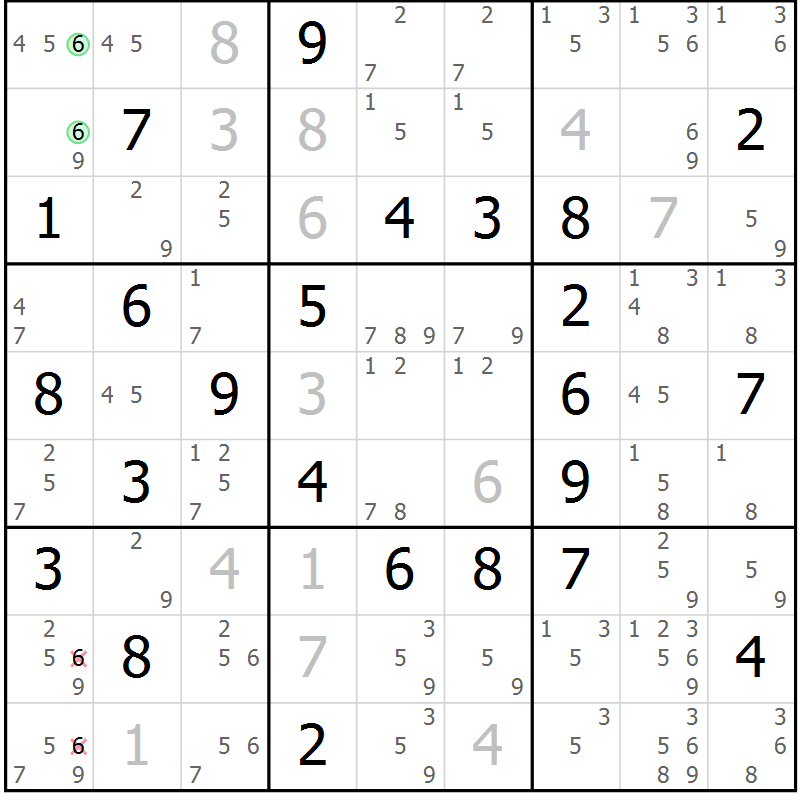 Position des candidats pour la solution de la Gr 69 page 71 du magazine de sudoku Expert n° 019