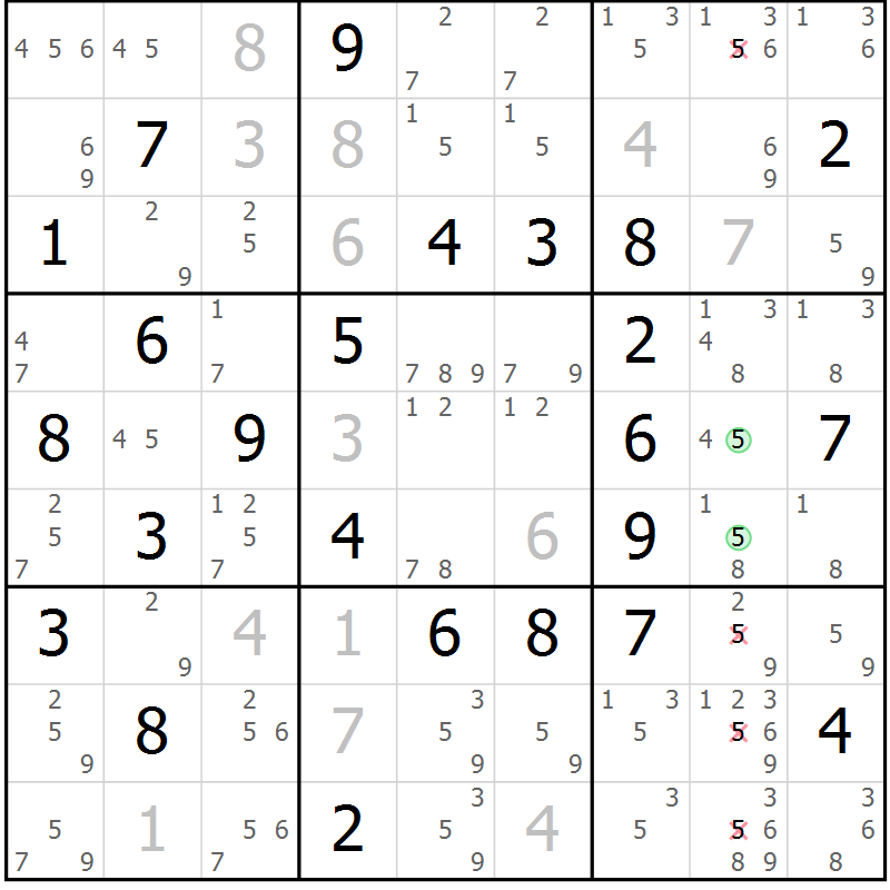 Position des candidats pour la solution de la Gr 69 page 71 du magazine de sudoku Expert n° 019
