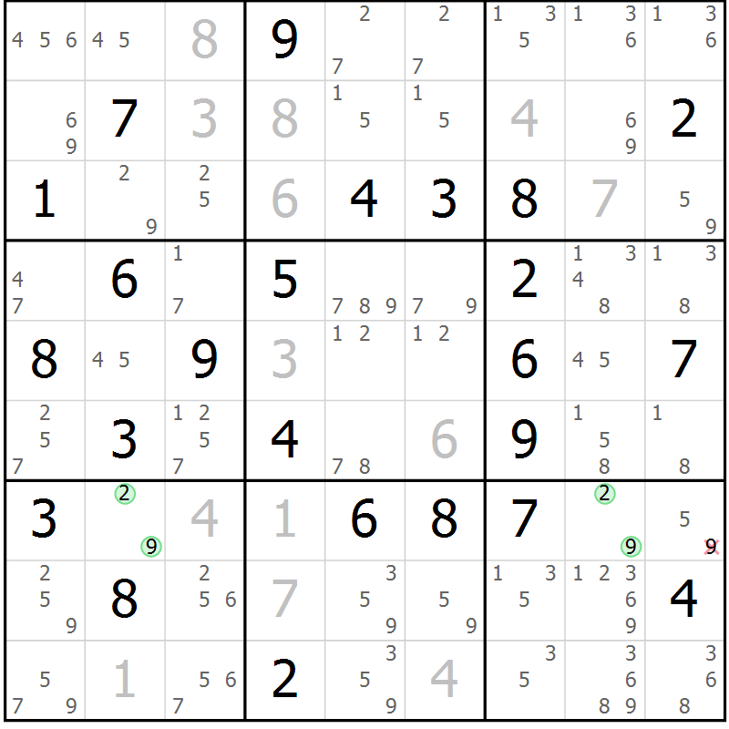 Position des candidats pour la solution de la Gr 69 page 71 du magazine de sudoku Expert n° 019