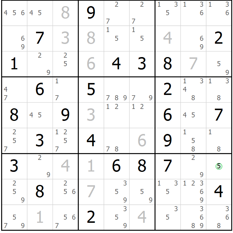 Position des candidats pour la solution de la Gr 69 page 71 du magazine de sudoku Expert n° 019
